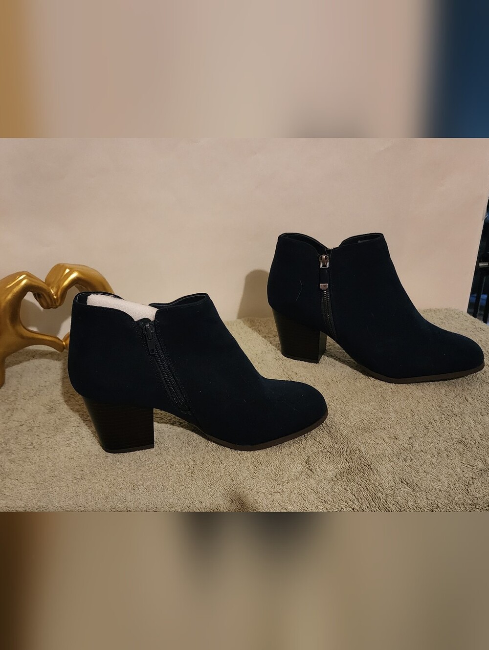 Style & Co. Navy  Ankle Booties with Side Zip and Block Heel